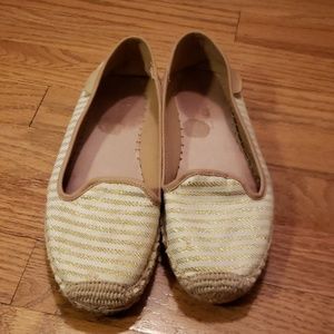 Sperry gold and tan stripe fabric flats. Size 7